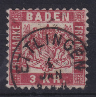 Baden 3 Kreuzer Rosarot  Mi.-Nr. 24  O ETTLINGEN - Oblitérés