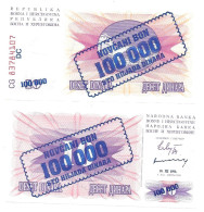 Bosnie Herzegovine Bosnia " 100.000 Dinara 1993 " Ovp 10 Dinara 1992  UNC / NEUF - Bosnie-Herzegovine