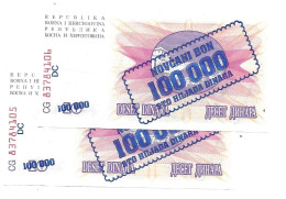 Bosnie Herzegovine Bosnia " 100.000 Dinara 1993 " Ovp 10 Dinara 1992 UNC / NEUF - 2 Consecutive - Bosnia And Herzegovina