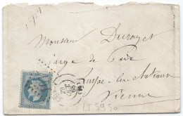 LT5950   N°29B/Enveloppe, Oblitéré GC 1017 CHINON(36), Indice 5 Pour Lussac-les-Châteaux, Vienne (80) Du 29 Oto. 1868 - 1863-1870 Napoléon III Con Laureles