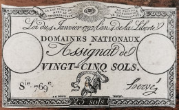 Assignat 25 Sols - 4 Janvier 1792 - Série 769 - Domaine Nationaux - Assignate