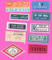 Lot 10 Timbre-vignettes Postales Air Mail Expres Recommandé Et Divers - Cinderellas