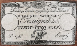 Assignat 25 Sols - 4 Janvier 1792 - Série 926 - Domaine Nationaux - Assignate