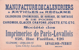 Levallois Perret -  Publicité - Imprimeries De Paris Levallois  -  Manufacture Calendriers -  CPA °J - Levallois Perret