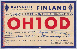 Ad9037 - FINLAND - RADIO FREQUENCY CARD   - Dalsbruk -  1947 - Radio