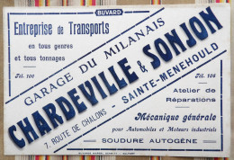 Ancien Buvard D'Ecole PUBLICITAIRE Garage Du Milanais CHARDEVILLE & SONJON 51 SAINTE MENEHOULD - Autres & Non Classés