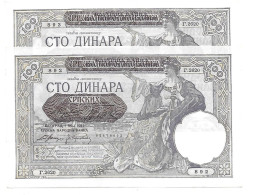 Serbie Serbia Yougoslavie Yugoslavia 100 Dinara 1941 UNC / NEUF  - 2 Consecutive - Serbie