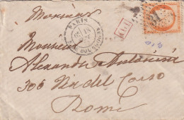 LETTRE. 18 SEPT 1873. N° 38. PARIS. ETOILE 31. R. DE BOURGOGNE. POUR ROME. ITALIE - 1849-1876: Klassik