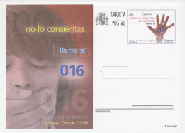 Postal Stationery Spain 2008 Abuse - Gender Violence - Sonstige & Ohne Zuordnung