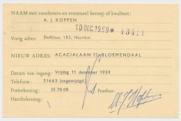 Verhuiskaart G. 26 Particulier Bedrukt Haarlem 1959 - Interi Postali