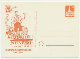 Postal Stationery Germany 1959 Wine Festival - Kitzingen - Wines & Alcohols