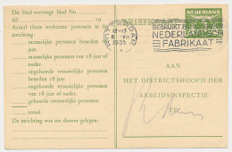 Arbeidslijst G. 15 A Locaal Te Rotterdam 1935 - Entiers Postaux