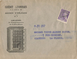 MERCURE 40C SUR IMPRIME CREDIT LYONNAIS ORLEANS PUB LOCATION COFFRES FICHET POUR LA FLECHE VERSO RABAT NON CLOS - 1893-1947