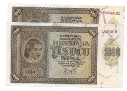 Croatie Croatia 1.000 Kuna 1941 UNC / NEUF  - 2 Consecutive - Kroatien