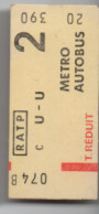 Ticket Ancien RATP/Metro-Autobus/ 2éme/Tarif Réduit/ Vers 1990-2000 ?     TCK255 - Eisenbahnverkehr