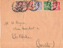 IRIS 5 COULEURS SUR LETTRE PARIS 10/3/1947 POUR LA FLECHE - Cartas & Documentos