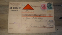Germany Karlsruhe Pour Zabern 1912   ......... Boite1 ...... 240424-91 - Lettres & Documents