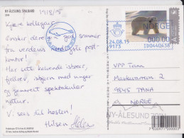Norge Norvège Norway Ny-Alesund Carte Postale Timbre Ours Polaire Polar Bear Stamp Air Mail Postcard 2015 - Brieven En Documenten