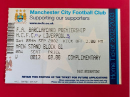 Football Ticket Billet Jegy Biglietto Eintrittskarte Manchester City - Liverpool FC 28/09/2002 - Toegangskaarten