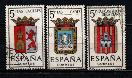 SPAGNA - 1962 - SERIE STEMMI DELLE PROVINCIE SPAGNOLE: CACERES, CADIZ, CASTELLON DE LA PLANA - USATI - Used Stamps