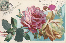 HO 23 - CARTE GAUFREE FANTAISIE  " BONNE ANNEE " - FLEURS : ROSES  ET BOUTONS - 2 SCANS - Nieuwjaar