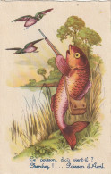 HO 24 - CARTE HUMORISTIQUE  1er AVRIL - POISSON CHASSEUR DE CANARDS AVEC FUSIL ET GIBECIERE  - 2 SCANS  - Erster April