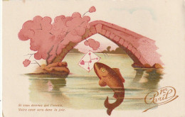 HO 25 - CARTE  FANTAISIE 1er AVRIL " SI VOUS DEVINEZ " - POISSON AVEC LETTRE SOUS UN PONT -2 SCANS  - April Fool's Day