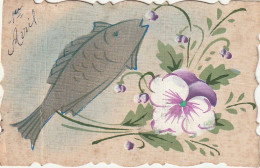 HO 25 - CARTE FANTAISIE 1er AVRIL  - POISSON  ET FLEURS : PENSEES - 2 SCANS  - 1° Aprile (pesce Di Aprile)