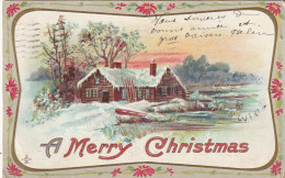 HO 27 -  CARTE  FANTAISIE  " A MERRY CHRISTMAS " -  PAYSAGE ENNEIGE  - 2 SCANS - Other & Unclassified