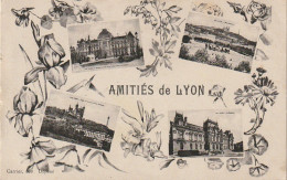 IN 8- (69) AMITIES DE  LYON - CARTE FANTAISIE MULTIVUES AVEC ENCADREMENT DE  FLEURS  - 2 SCANS  - Greetings From...