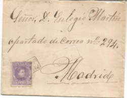 QUINTANA DEL PUENTE PALENCIA CC A MADRID CON CARTA MAT CARTERIA SELLO ALFONSO XIII CADETE - Briefe U. Dokumente