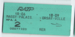 Ticket Ancien RATP /Massy Palaiseau -Orsay Ville / 2éme/RER MP A A/ Vers 1990    TCK260 - Ferrovie