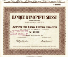 - Titre De 1931 - Banque D'Escompte Suisse - Société Anonyme  - - Banque & Assurance