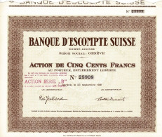 - Titre De 1931 - Banque D'Escompte Suisse - Société Anonyme  - - Bank En Verzekering
