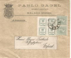 MALAGA A ALEMANIA FRONTAL TARIFA IMPRESOS SELLO CUARTILLOS DENTADOS + ALFONSO XIII PELON - Cartas & Documentos