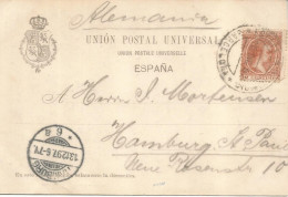 BARCELONA A HAMBURG 1897 TARJETA POSTAL DORSO SIN DIVIDIR SELLO ALFONSO XIII PELON - Brieven En Documenten