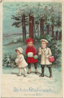 2223  -  Enfants Dans Le Bois - Die Besten Glückwünsche Zum Neuen Jahre " En Relief" - Kinder-Zeichnungen