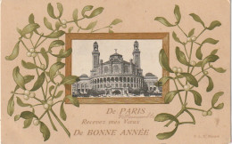 IN 25 -(75)" DE PARIS RECEVEZ MES VOEUX DE BONNE ANNEE " - VUE DU  PALAIS DU TROCADERO - BRANCHES DE GUI -  2 SCANS - Other Monuments