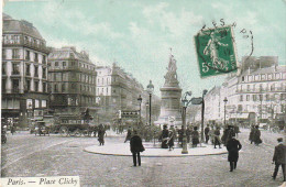 IN 26 -(75) PARIS - PLACE CLICHY - VOITURE HIPPOMOBILE - AUTOMOBILES - CARTE COLORISEE - 2 SCANS  - Arrondissement: 17