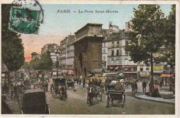 IN 26 -(75) PARIS -  LA PORTE SAINT MARTIN - CALECHES , CARRIOLES - CARTE COLORISEE - 2 SCANS - Paris (10)