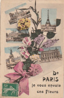 IN 26 - (75) DE PARIS  JE VOUS ENVOIE CES FLEURS - CARTE COULEURS MULTIVUES - MONUMENTS- 2 SCANS  - Mehransichten, Panoramakarten
