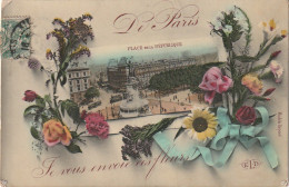 JA 4 - (75) PARIS - PLACE DE LA REPUBLIQUE - STATUE - " JE VOUS ENVOIE CES FLEURS " - CARTE FANTAISIE COULEURS - 2 SCANS - Other Monuments
