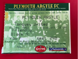 Football Ticket Billet Jegy Biglietto Eintrittskarte Plymouth Argyle - Torquay United 06/12/2003 - Tickets - Entradas