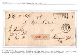 Vorphila Paketbegleitbrief Von 1850 Nach Stargard Mit Aufgabezettel #IB613 - Prefilatelia