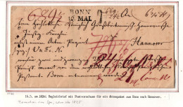 Vorphila Paketbegleitbrief Von 1825 Postvorschuss Bonn Nach Hannover #IB596 - Prefilatelia