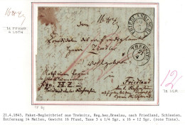 Vorphila Paketbegleitbrief Von 1845 Nach Schriftentarif Taxiert #IB589 - Préphilatélie