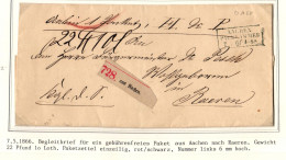 Preußen Paketbegleitbrief Für Ein Gebührenfreies Paket Aus Aachen #IB677 - Cartas & Documentos