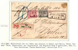 Norddeutscher Bund Paketbegleitbrief Mit Aufgabezettel Jessnitz #IB696 - Cartas & Documentos