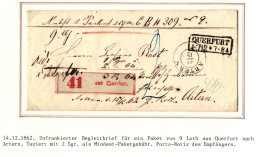 Preußen Paketbegleitbrief Aus Querfurt Mit Aufgabezettel #IB671 - Storia Postale
