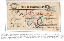 Preußen Paketbegleitbrief Mit Postvorschuss Aus Berlin Nach Wurzbach #IB729 - Briefe U. Dokumente